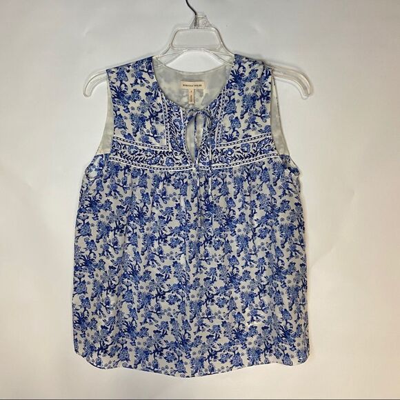 Rebecca Taylor Silk Aimee Print Blue White Top - Picture 3 of 7